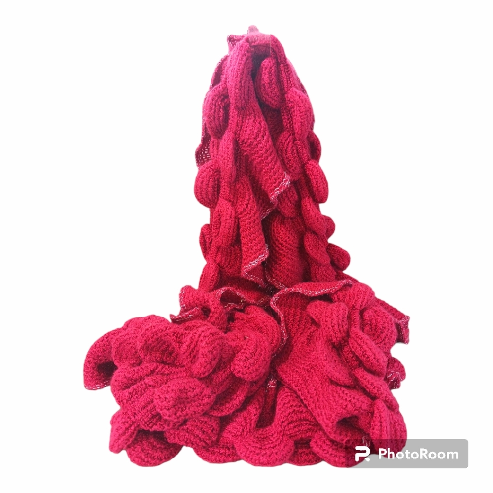 Knit Infinity Scarf Women's One Size Red Silver Metallic Ruffled Textured - Picture 2 of 6